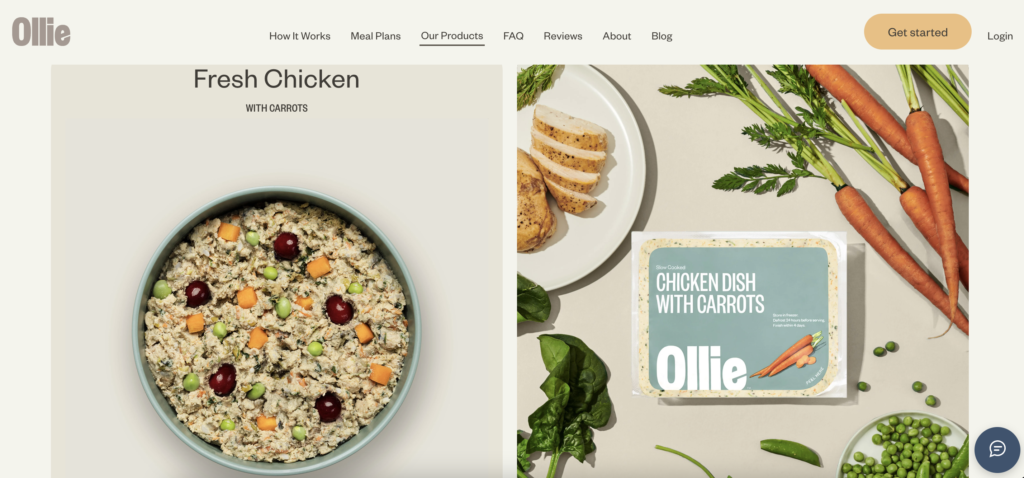 screenshot of Ollie website - Chicken meal for 'Ollie Dog Food Cost' article.