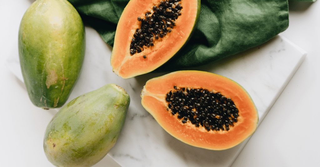 3 papaya, 1 chopped in half for the 'Can dogs eat papaya?' article.